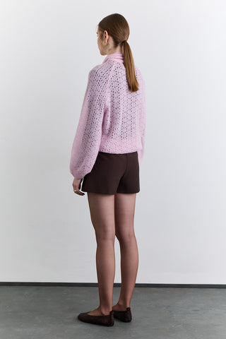 Tie Neck Pointelle Sweater Pink