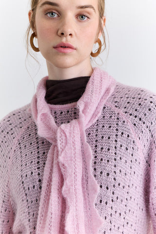 Tie Neck Pointelle Sweater Pink