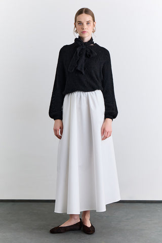 Tie Neck Pointelle Sweater Black