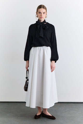 Tie Neck Pointelle Sweater Black