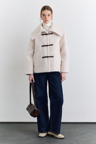 Wide Collar Buttoned Coat Ecru