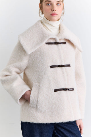 Wide Collar Buttoned Coat Ecru