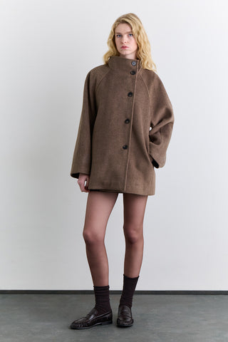 High Neck Double Breasted Coat Mink