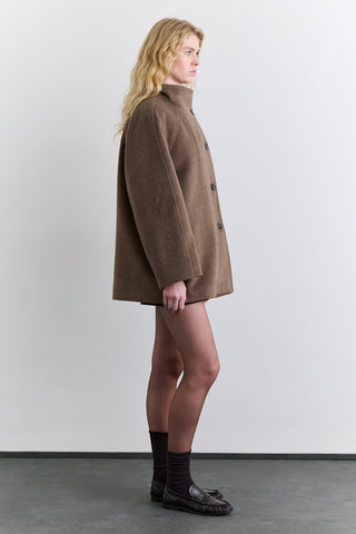 High Neck Double Breasted Coat Mink