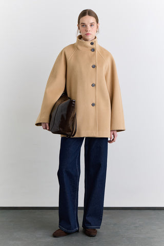 High Neck Double Breasted Coat Camel