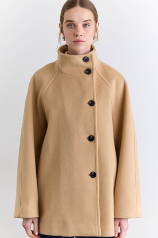 High Neck Double Breasted Coat Camel
