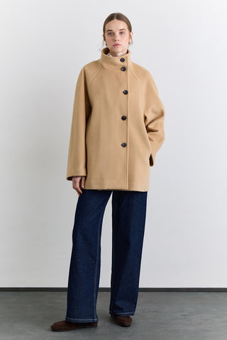 High Neck Double Breasted Coat Camel