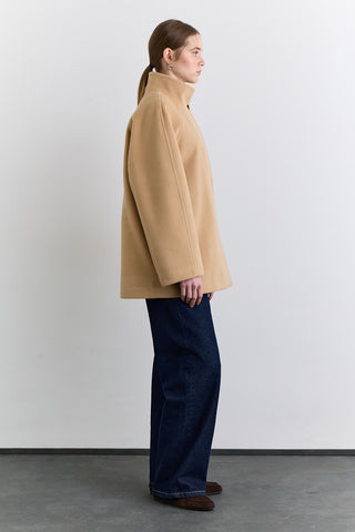High Neck Double Breasted Coat Camel