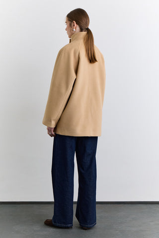 High Neck Double Breasted Coat Camel