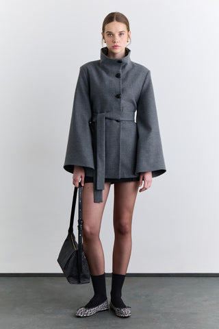 Wide Sleeve Belted Jacket Grey