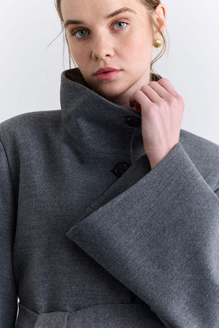 Wide Sleeve Belted Jacket Grey