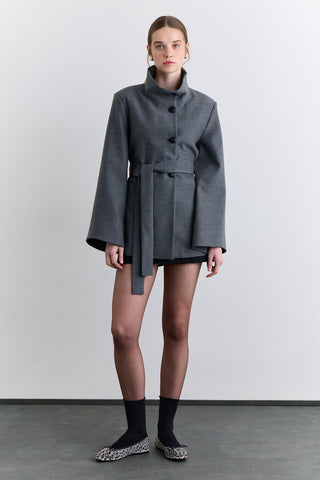 Wide Sleeve Belted Jacket Grey