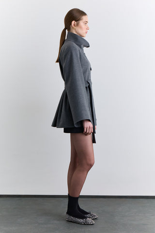 Wide Sleeve Belted Jacket Grey