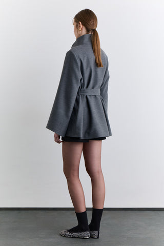 Wide Sleeve Belted Jacket Grey