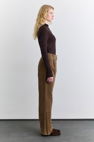 Ribbed Velvet Straight Fit Trousers Camel