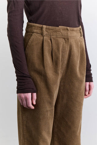 Ribbed Velvet Straight Fit Trousers Camel