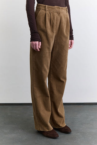Ribbed Velvet Straight Fit Trousers Camel