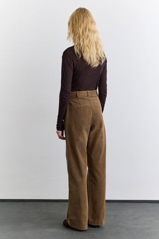 Ribbed Velvet Straight Fit Trousers Camel