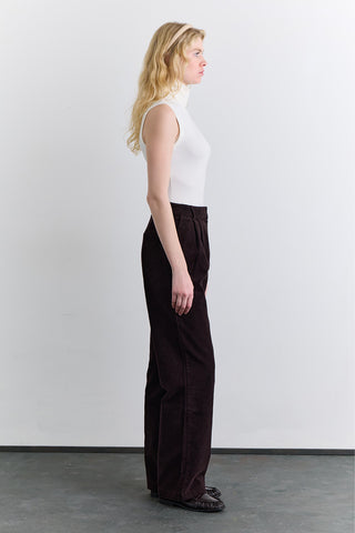 Ribbed Velvet Straight Fit Trousers Dark Brown