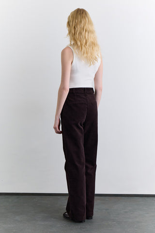 Ribbed Velvet Straight Fit Trousers Dark Brown