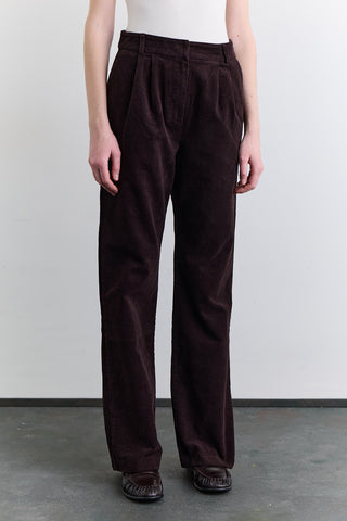 Ribbed Velvet Straight Fit Trousers Dark Brown