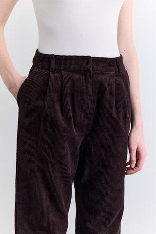 Ribbed Velvet Straight Fit Trousers Dark Brown