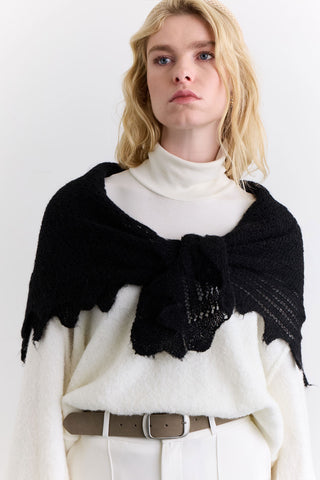 Open Knit Oversized Shawl Black