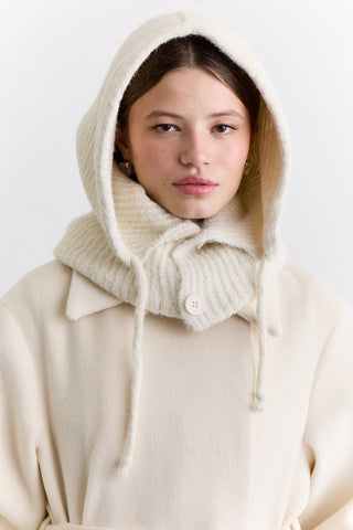 Buttoned Knit Balaclava Ecru