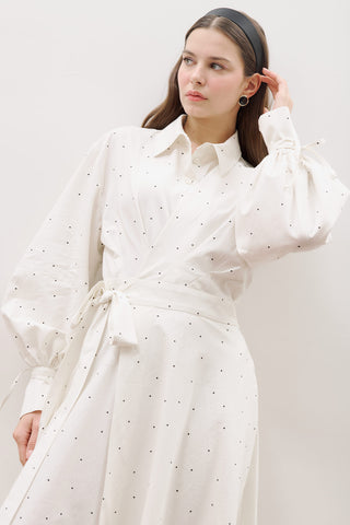 Enya Pleated Shirt Dress Polka Dot