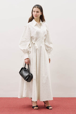 Enya Pleated Shirt Dress Polka Dot