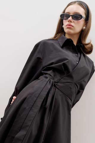 Enya Pleated Shirt Dress Black