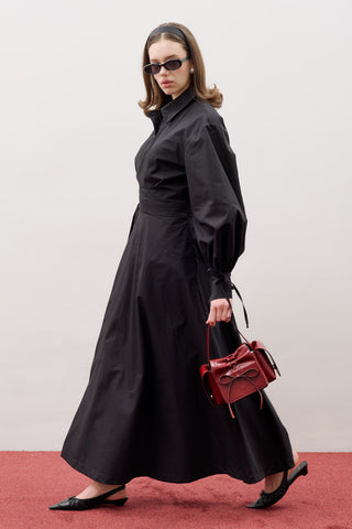 Enya Pleated Shirt Dress Black