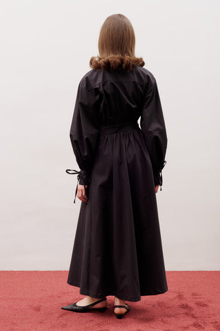 Enya Pleated Shirt Dress Black