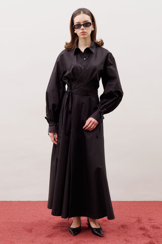 Enya Pleated Shirt Dress Black