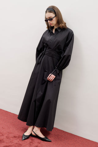 Enya Pleated Shirt Dress Black
