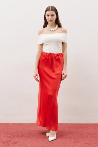 Adjustable Waist Satin Skirt Red