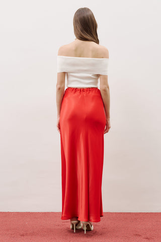 Adjustable Waist Satin Skirt Red
