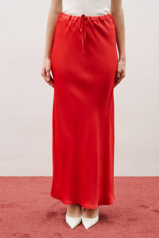 Adjustable Waist Satin Skirt Red