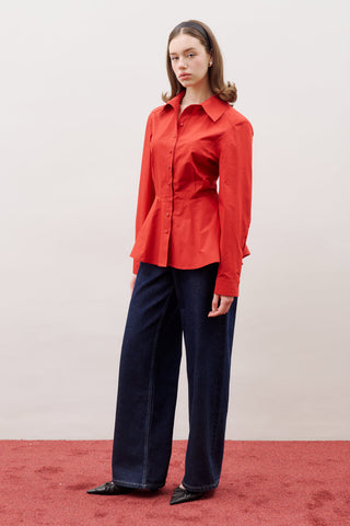Fitted Peplum Shirt Red