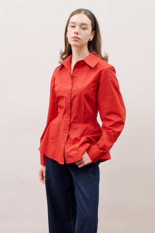 Fitted Peplum Shirt Red