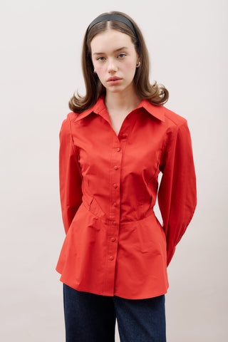 Fitted Peplum Shirt Red