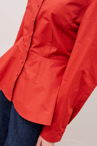 Fitted Peplum Shirt Red