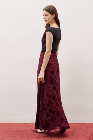 Jakarlı Saten Etek Bordo