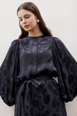 Jacquard Satin Shirt Navy Blue