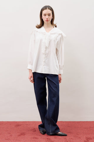Embroidered Wide-Collar Shirt Ecru
