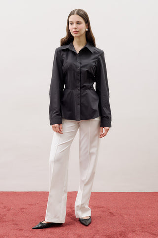 Fitted Peplum Shirt Black