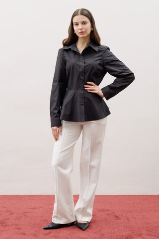 Fitted Peplum Shirt Black