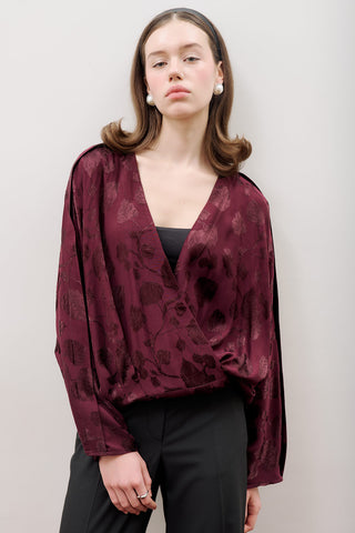 Jacquard Satin Kimono Burgundy
