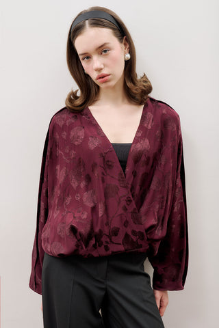Jacquard Satin Kimono Burgundy