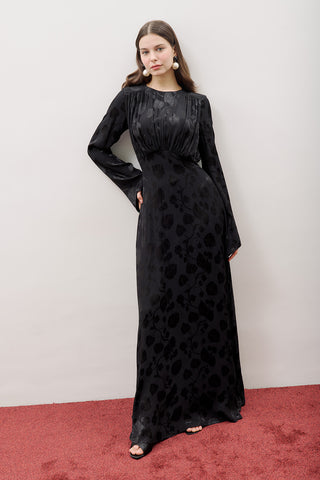 Jacquard Satin Evening Dress Black